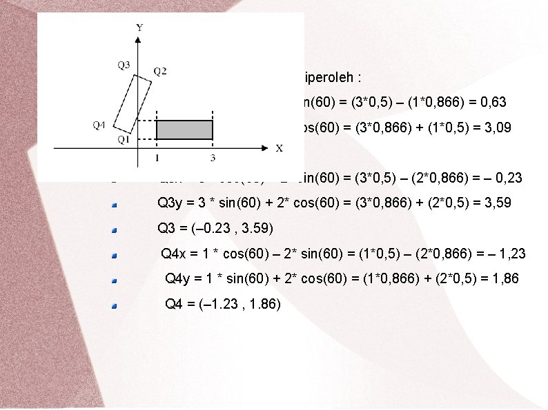 dengan cara yang sama akan diperoleh : Q 2 x = 3 * cos(60)