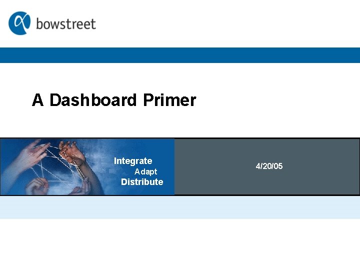 A Dashboard Primer Integrate Adapt Distribute 4/20/05 