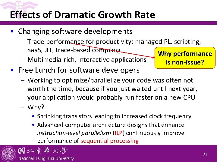 Effects of Dramatic Growth Rate • Changing software developments - Trade performance for productivity: