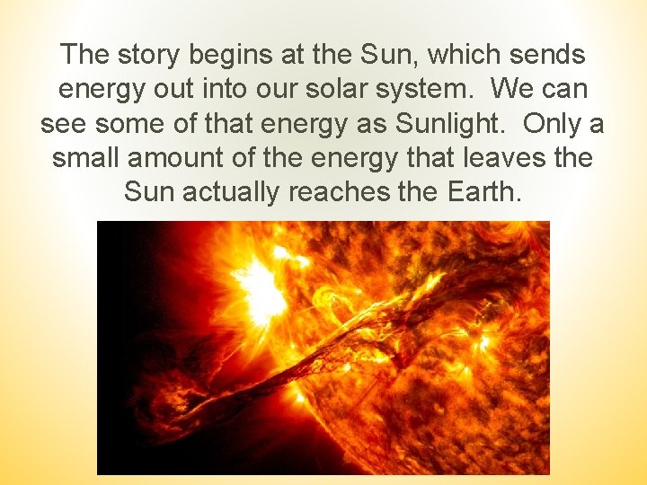 The story begins at the Sun, which sends energy out into our solar system.