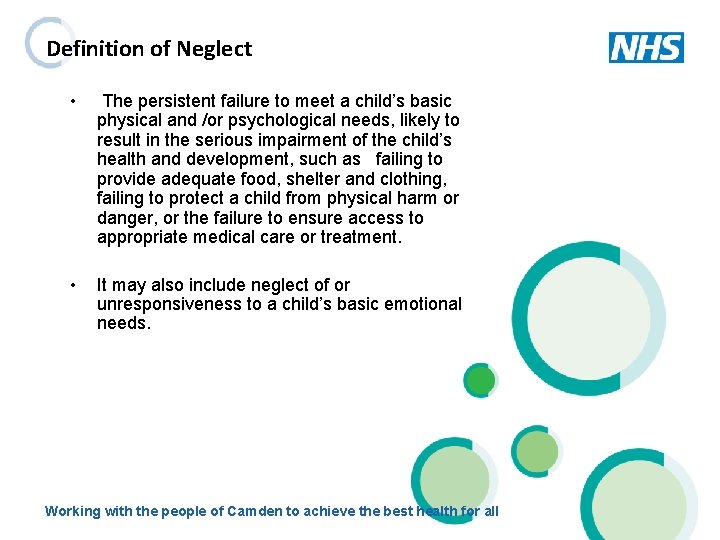 Definition of Neglect • The persistent failure to meet a child’s basic physical and