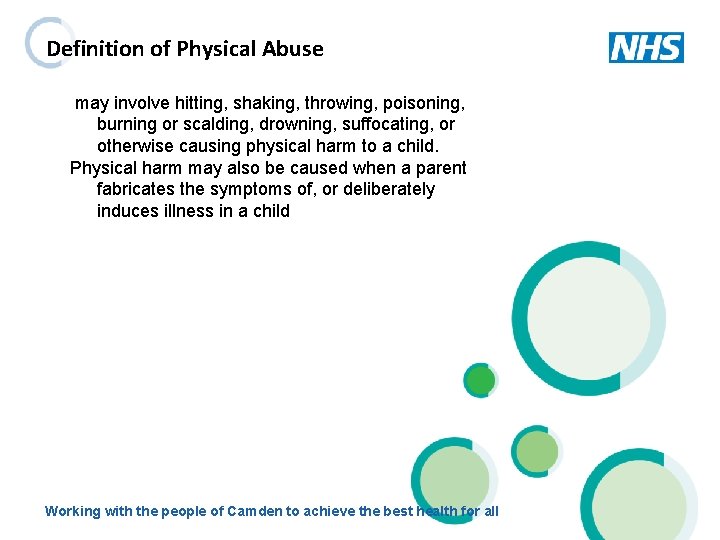 Definition of Physical Abuse may involve hitting, shaking, throwing, poisoning, burning or scalding, drowning,