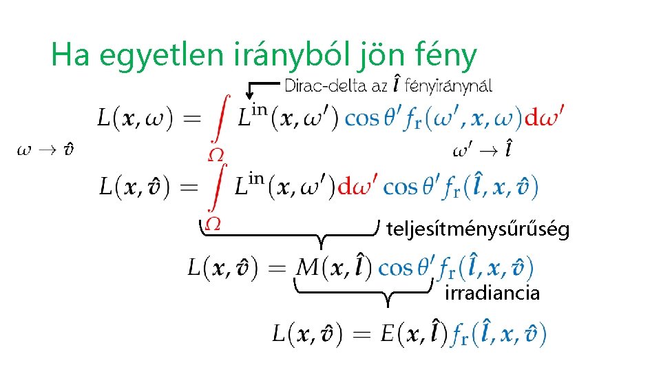 Ha egyetlen irányból jön fény teljesítménysűrűség irradiancia 