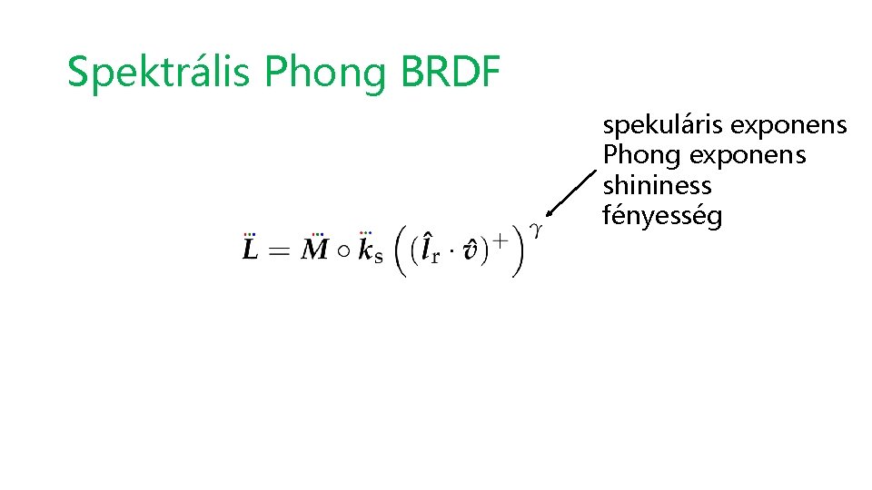 Spektrális Phong BRDF spekuláris exponens Phong exponens shininess fényesség 