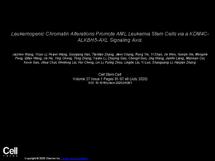 Leukemogenic Chromatin Alterations Promote AML Leukemia Stem Cells via a KDM 4 CALKBH 5
