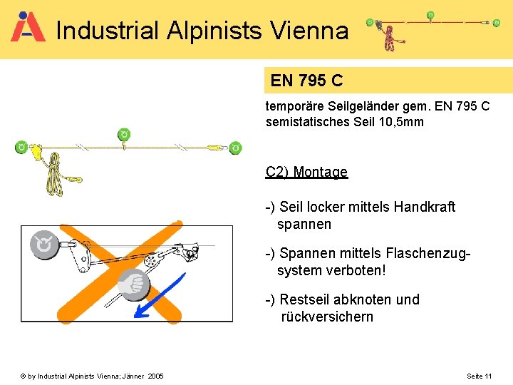 Industrial Alpinists Vienna EN 795 C temporäre Seilgeländer gem. EN 795 C semistatisches Seil