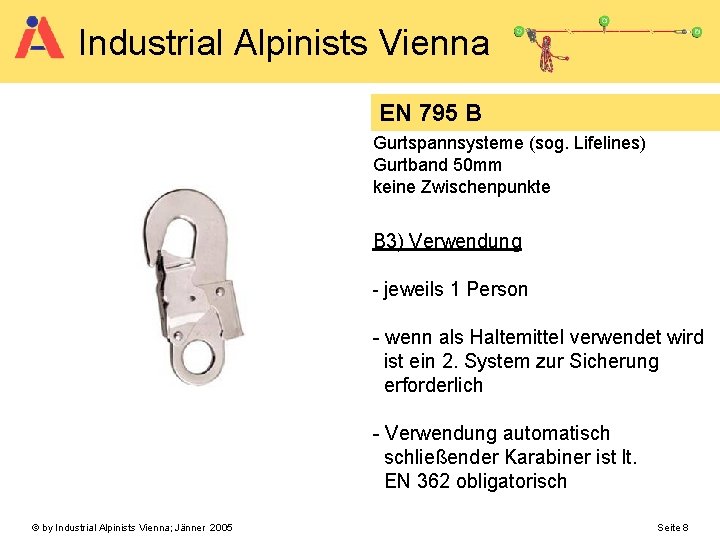 Industrial Alpinists Vienna EN 795 B Gurtspannsysteme (sog. Lifelines) Gurtband 50 mm keine Zwischenpunkte