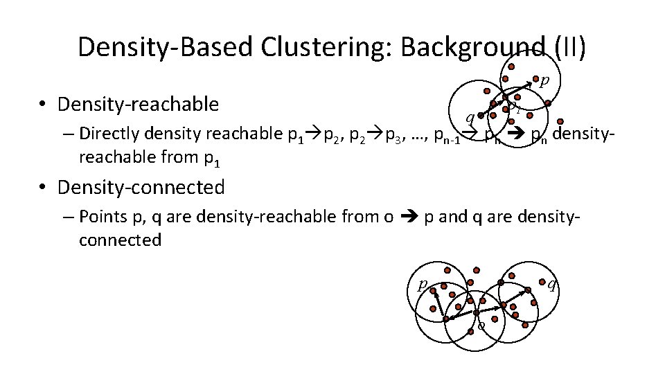 Density-Based Clustering: Background (II) p • Density-reachable p 1 q – Directly density reachable
