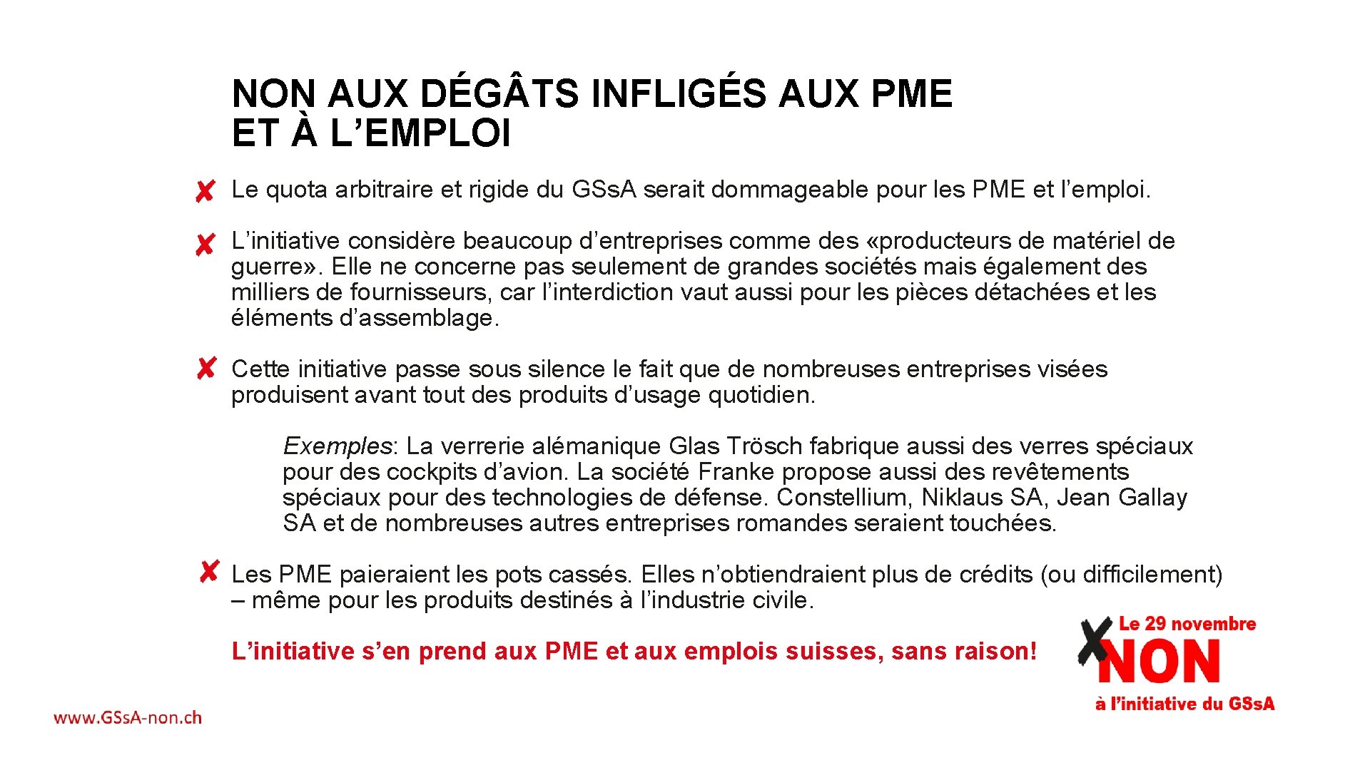 NON AUX DÉG TS INFLIGÉS AUX PME ET À L’EMPLOI Le quota arbitraire et