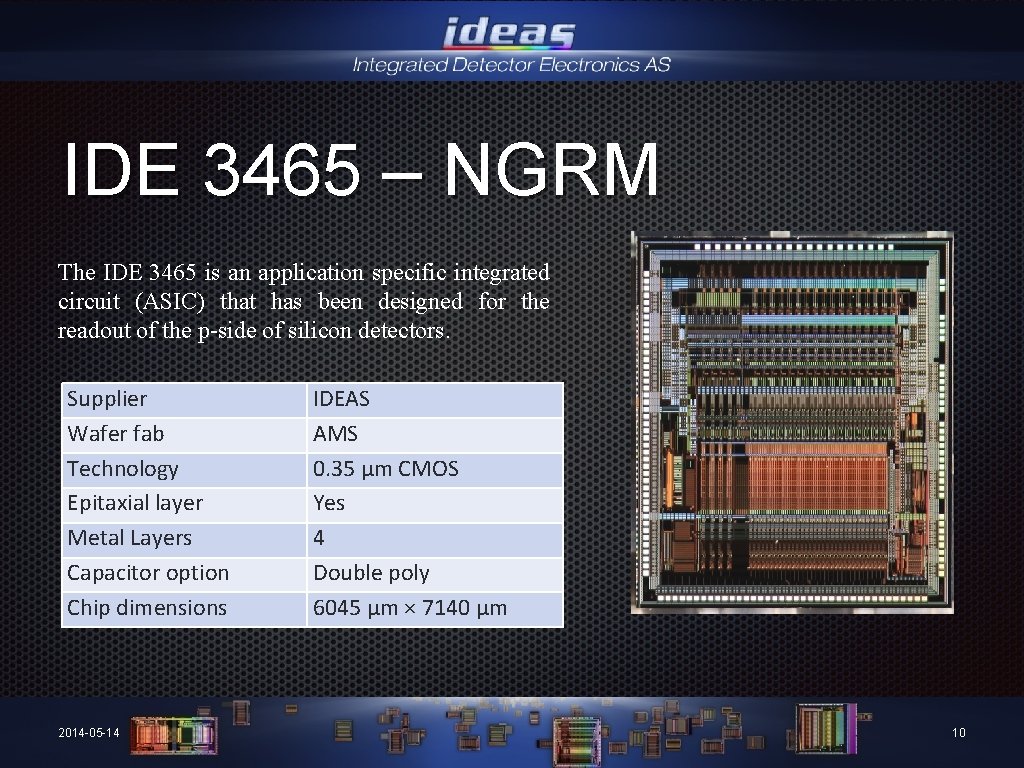 IDE 3465 – NGRM The IDE 3465 is an application specific integrated circuit (ASIC)