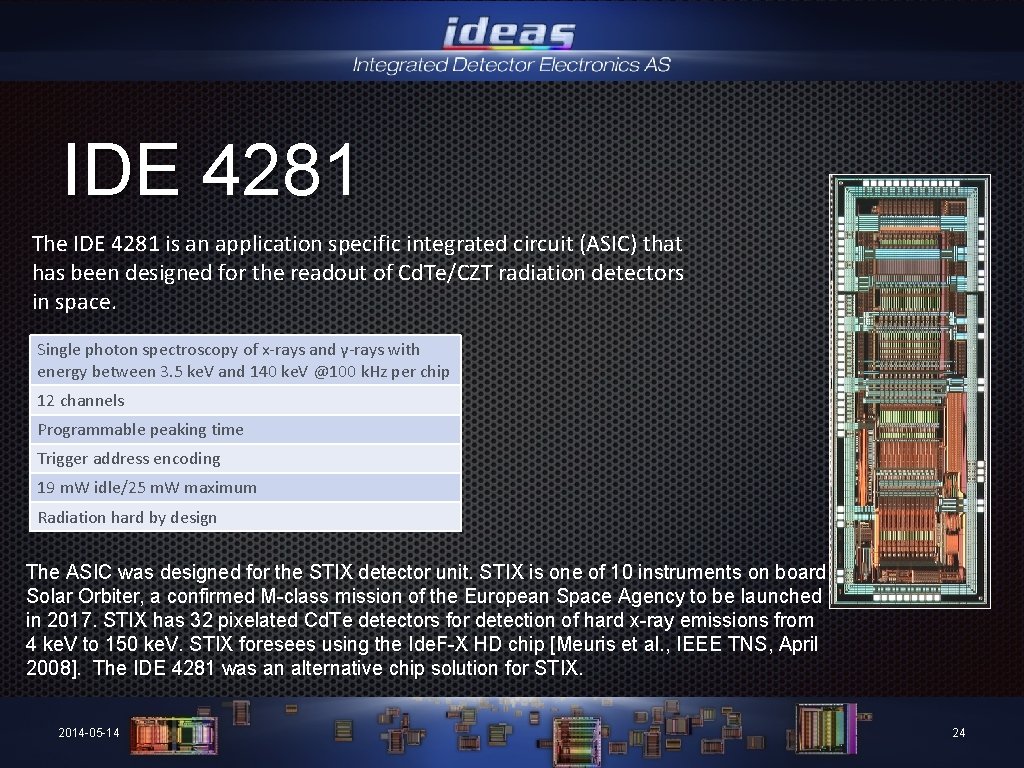 IDE 4281 The IDE 4281 is an application specific integrated circuit (ASIC) that has