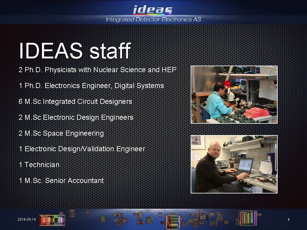 IDEAS staff 2 Ph. D. Physicists with Nuclear Science and HEP 1 Ph. D.