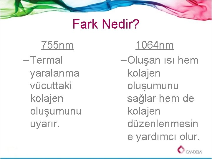 Fark Nedir? 755 nm – Termal yaralanma vücuttaki kolajen oluşumunu uyarır. 1064 nm –