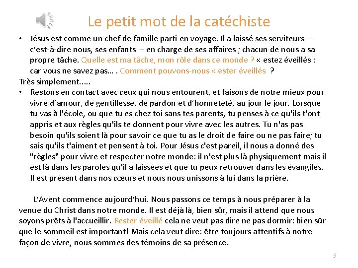 Le petit mot de la catéchiste • Jésus est comme un chef de famille