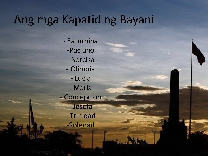 Ang mga Kapatid ng Bayani - Saturnina -Paciano - Narcisa - Olimpia - Lucia