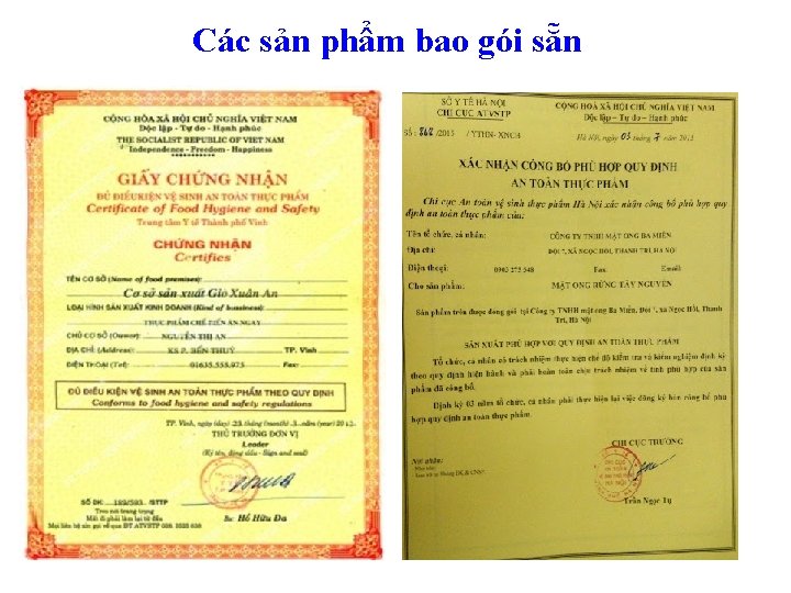 Các sản phẩm bao gói sẵn 