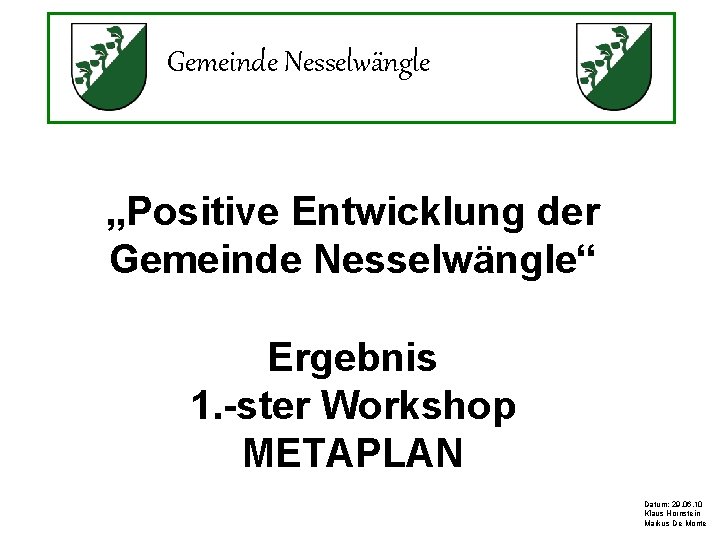 Gemeinde Nesselwängle „Positive Entwicklung der Gemeinde Nesselwängle“ Ergebnis 1. -ster Workshop METAPLAN Datum: 29.