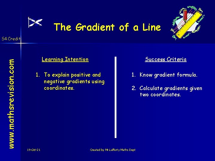 The Gradient of a Line www. mathsrevision. com S 4 Credit Learning Intention Success