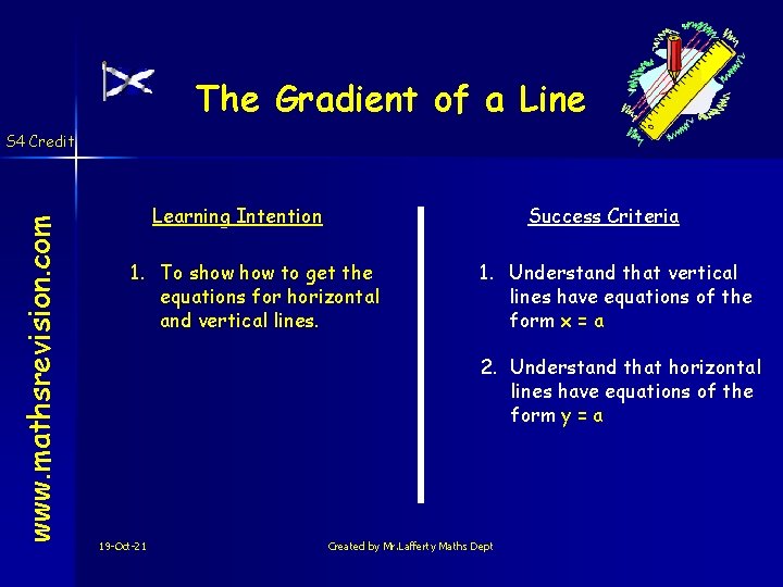 The Gradient of a Line www. mathsrevision. com S 4 Credit Learning Intention Success