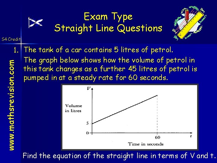 Exam Type Straight Line Questions S 4 Credit www. mathsrevision. com 1. The tank