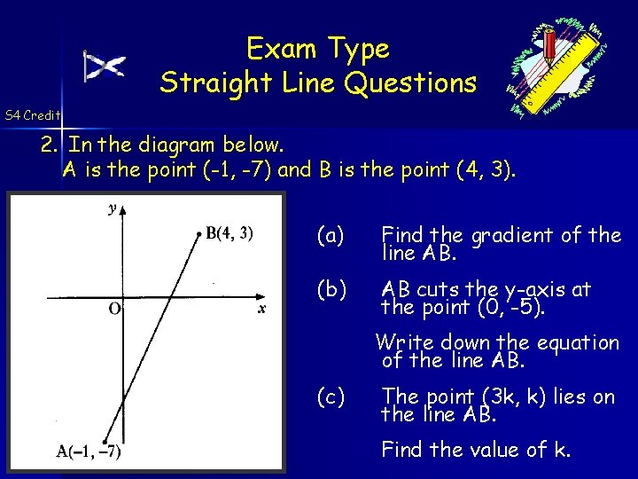 Exam Type Straight Line Questions S 4 Credit 2. In the diagram below. A