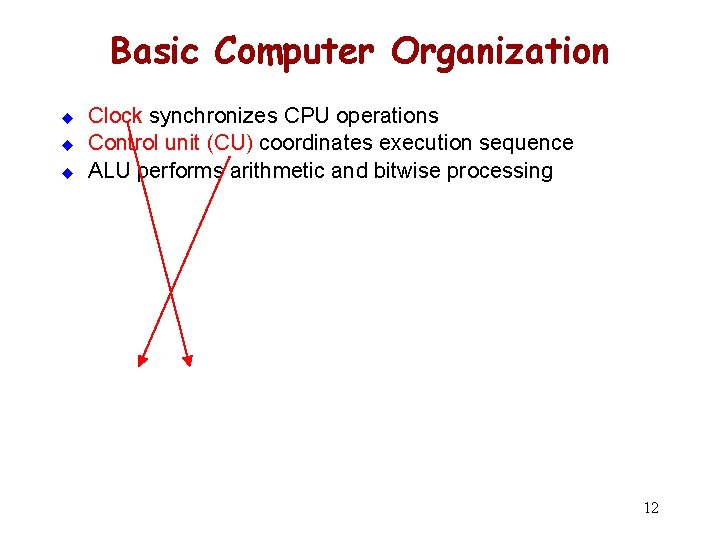 Basic Computer Organization u u u Clock synchronizes CPU operations Control unit (CU) coordinates