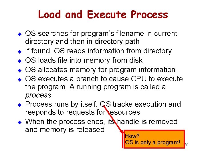 Load and Execute Process u u u u OS searches for program’s filename in