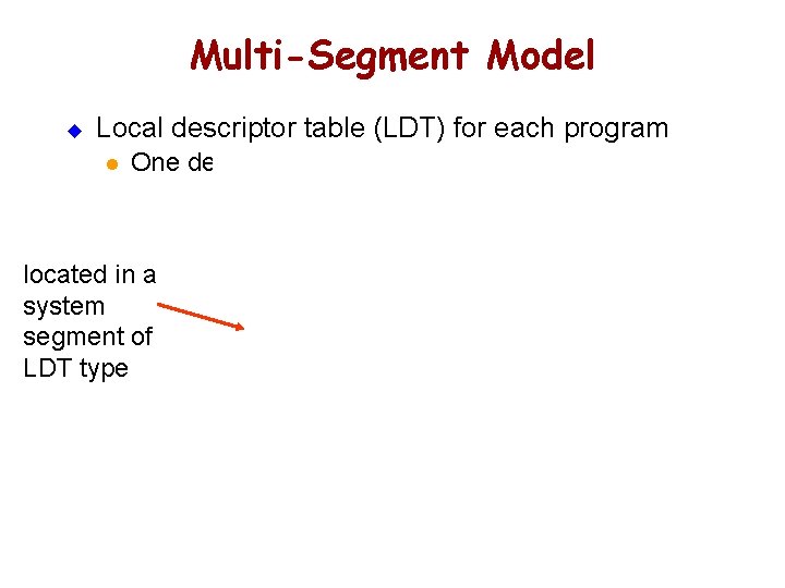 Multi-Segment Model u Local descriptor table (LDT) for each program l One descriptor for