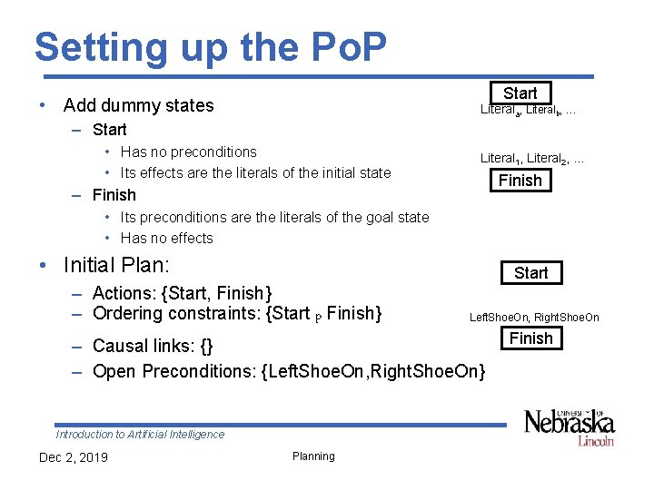 Setting up the Po. P Start • Add dummy states Literala, Literalb, … –