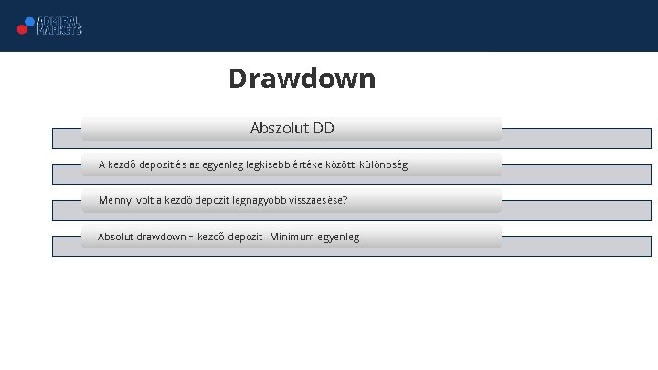 Drawdown Abszolut DD A kezdő depozit és az egyenleg legkisebb értéke közötti különbség. Mennyi