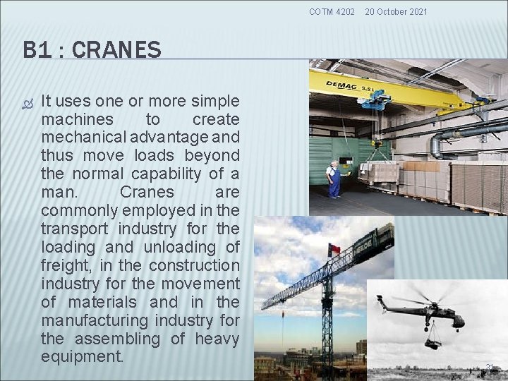 COTM 4202 20 October 2021 B 1 : CRANES It uses one or more COTM 4202 20 October 2021 B 1 : CRANES It uses one or more