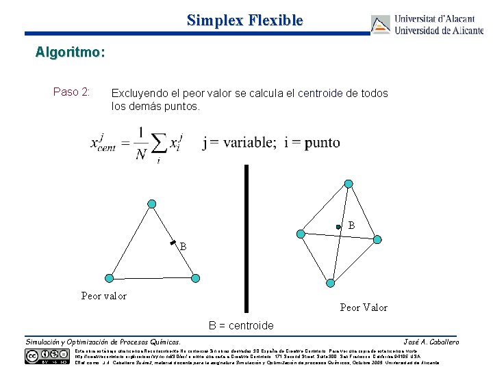 Simplex Flexible Algoritmo: Paso 2: Excluyendo el peor valor se calcula el centroide de