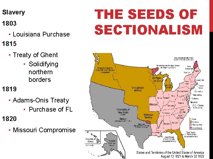 Slavery 1803 • Louisiana Purchase 1815 • Treaty of Ghent • Solidifying northern borders