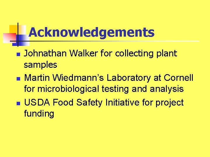 Acknowledgements n n n Johnathan Walker for collecting plant samples Martin Wiedmann’s Laboratory at Acknowledgements n n n Johnathan Walker for collecting plant samples Martin Wiedmann’s Laboratory at