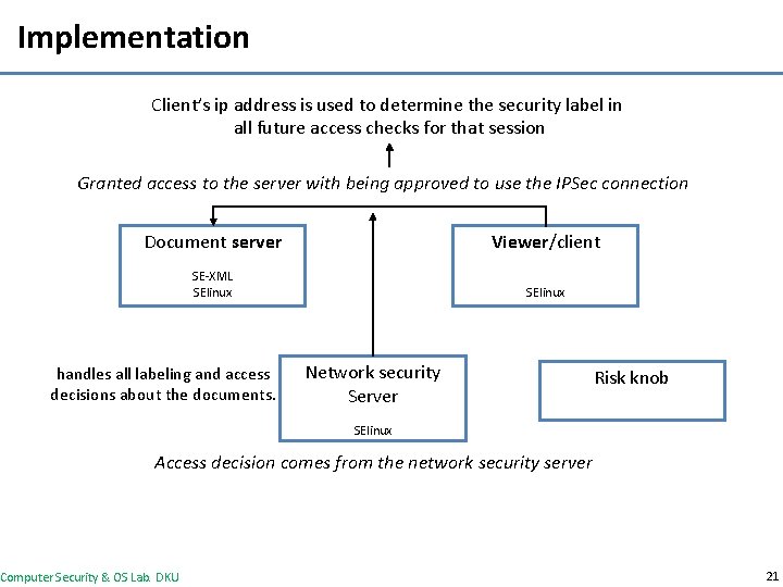 Implementation Client’s ip address is used to determine the security label in all future