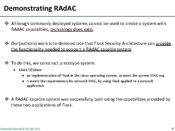 Demonstrating RAd. AC v Although commonly deployed systems cannot be used to create a