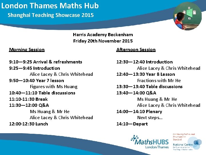 London Thames Maths Hub Shanghai Teaching Showcase 2015 Harris Academy Beckenham Friday 20 th
