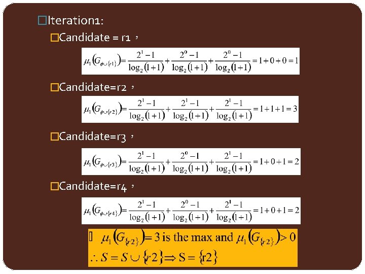 �Iteration 1: �Candidate = r 1， �Candidate=r 2， �Candidate=r 3， �Candidate=r 4， 