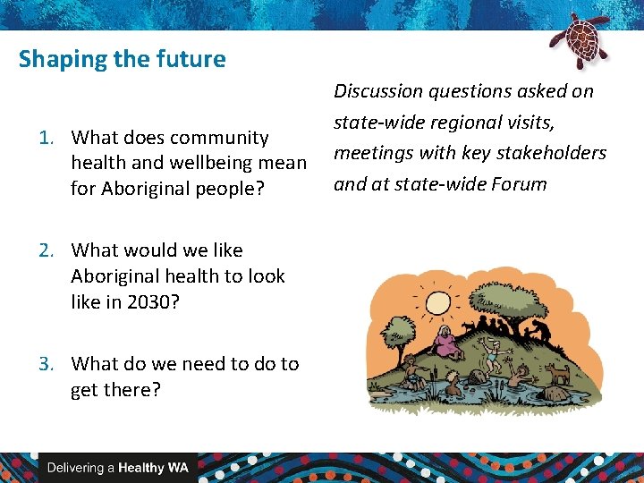 Shaping the future 1. What does community health and wellbeing mean for Aboriginal people?