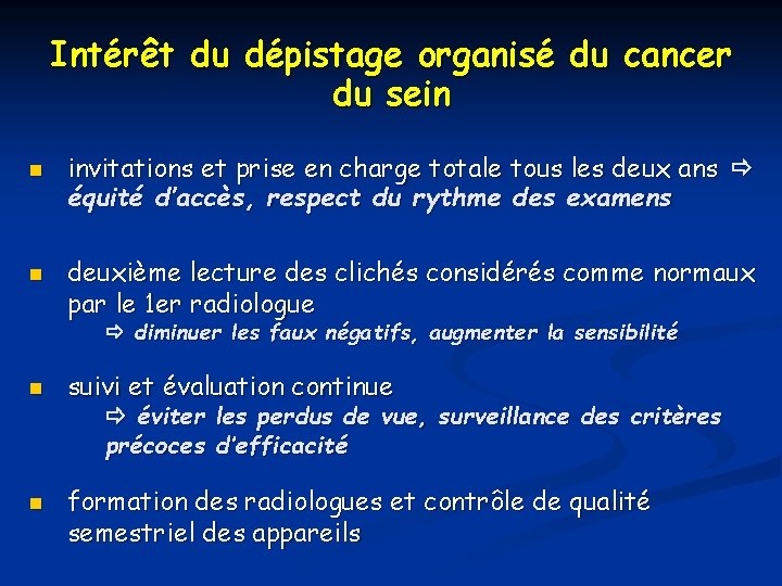 Intérêt du dépistage organisé du cancer du sein n n invitations et prise en