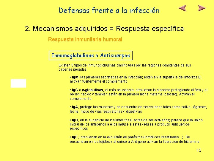 Defensas frente a la infección 2. Mecanismos adquiridos = Respuesta específica Respuesta inmunitaria humoral