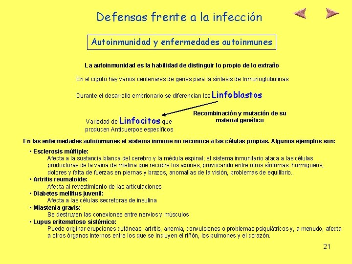 Defensas frente a la infección Autoinmunidad y enfermedades autoinmunes La autoinmunidad es la habilidad
