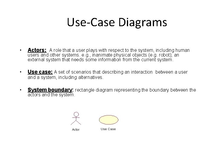 Use-Case Diagrams • Actors: A role that a user plays with respect to the
