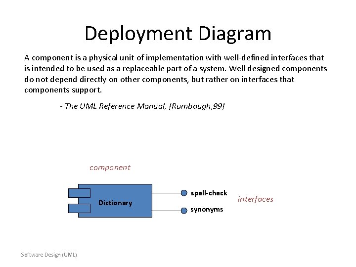 Deployment Diagram A component is a physical unit of implementation with well-defined interfaces that