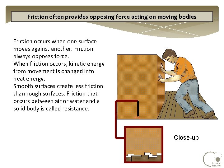 Friction often provides opposing force acting on moving bodies Friction occurs when one surface