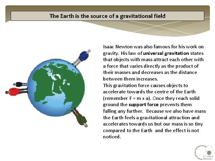 The Earth is the source of a gravitational field Isaac Newton was also famous