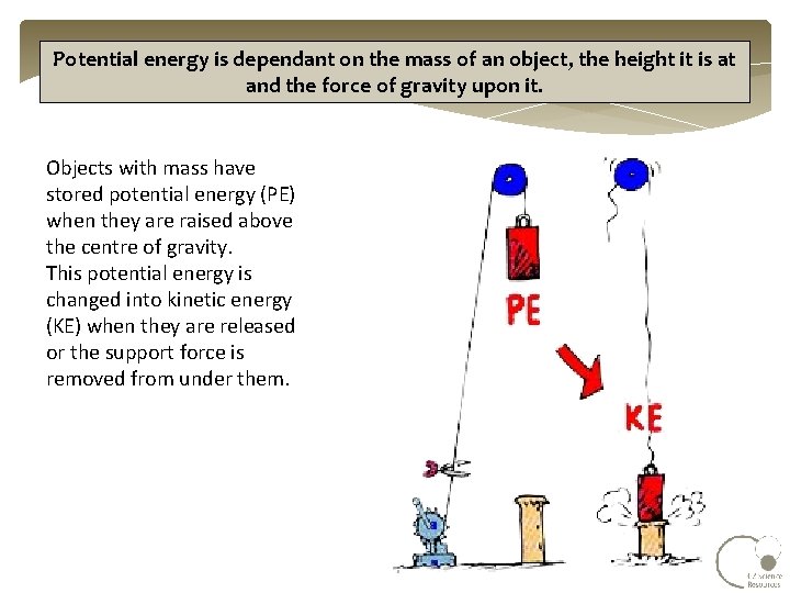 Potential energy is dependant on the mass of an object, the height it is