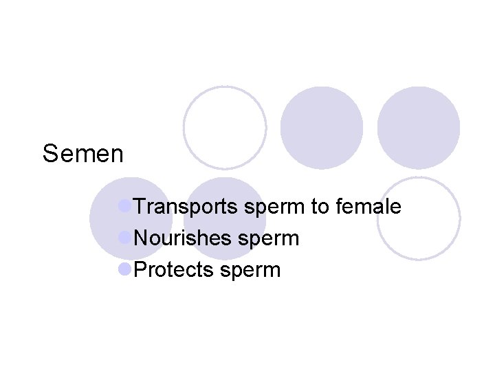 Semen l. Transports sperm to female l. Nourishes sperm l. Protects sperm 