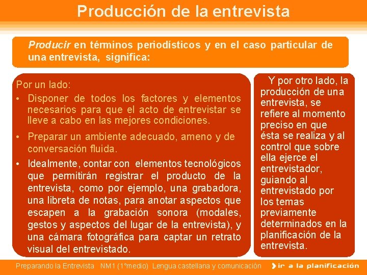 Producción de la entrevista Producir en términos periodísticos y en el caso particular de