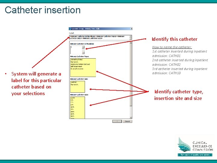 Catheter insertion • Identify this catheter • System will generate a label for this